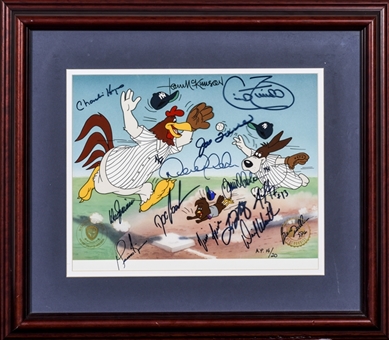 1996 New York Yankees Team Signed Warner Brothers Foghorn Leghorn Animation Cel A.P 14/20 With 12 Signatures Including Jeter, Torre and Rivera In 19 x 16 Framed Display (PSA/DNA)